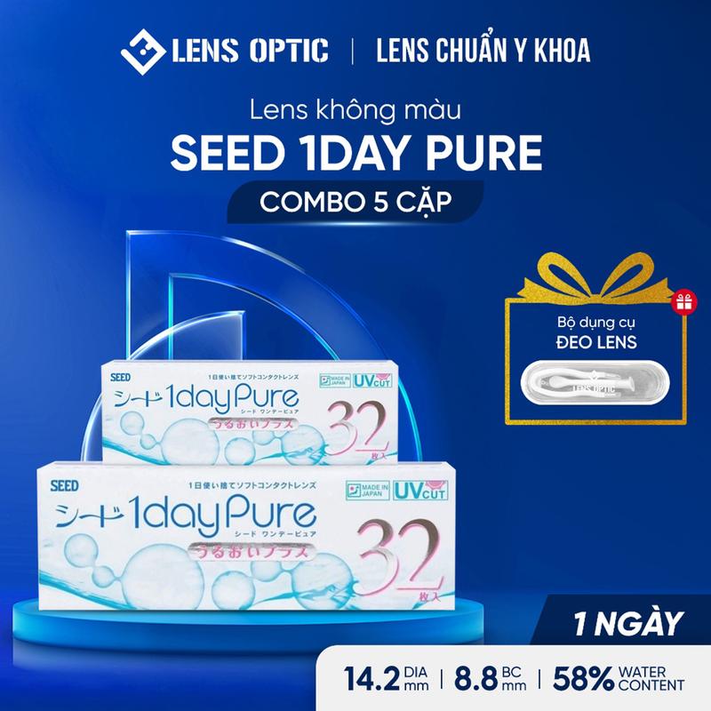 Lens 1 ngày SEED 1Day Pure (combo 5 đôi), lens SEED cận trong suốt, không gây kích ứng, phù hợp cho mắt nhạy cảm - Lens Optic