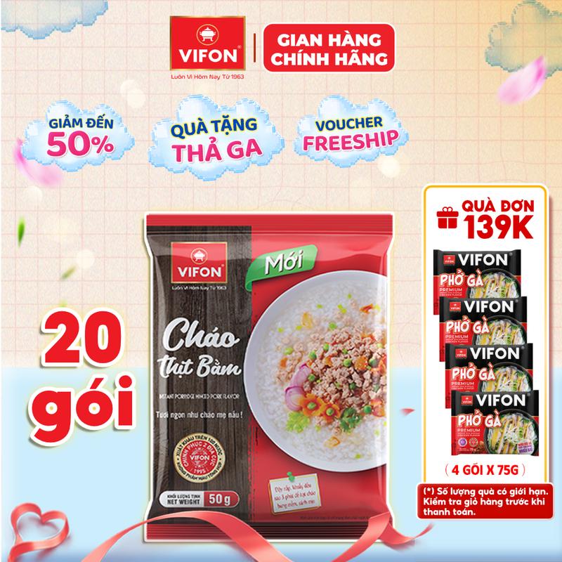 Set 20 gói Cháo Thịt Bằm/ Cháo Gà/ Cháo Cá VIFON 50gr / Gói