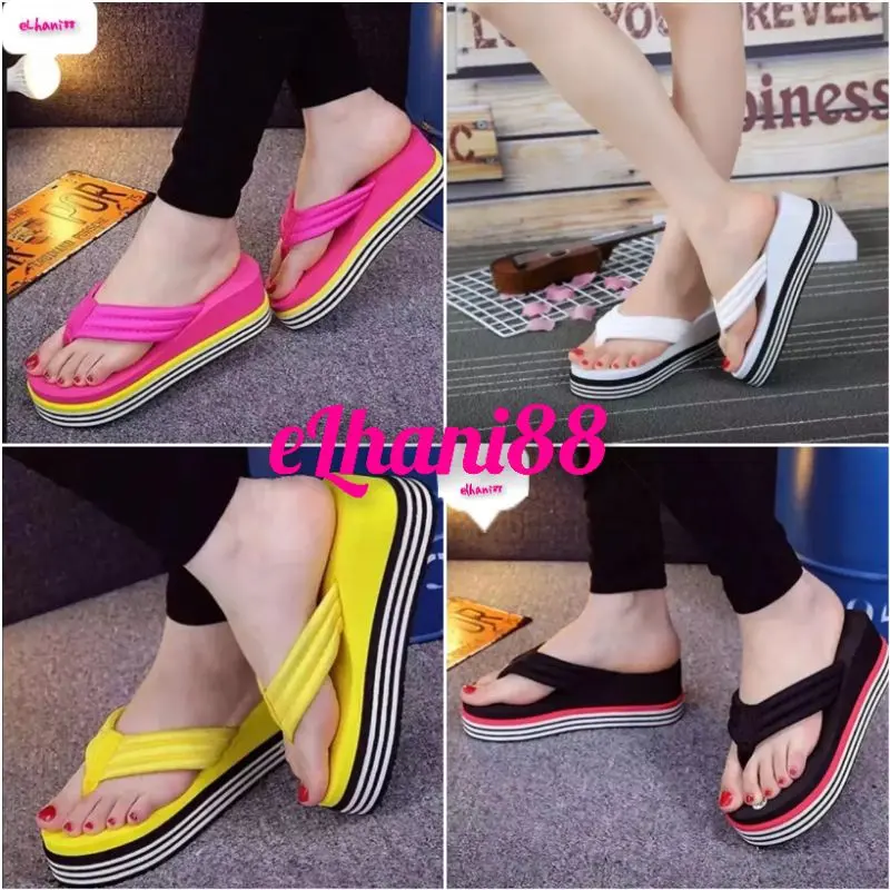 elhani88 sandal blaster / Sandal pelangi / Sandal wedges pelangi wanita terbaru