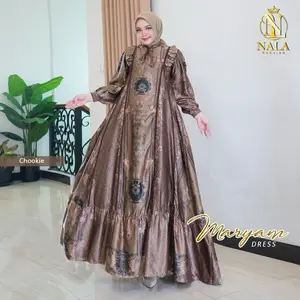 Nalafashion Maryam Dress Silk Sutra armany Ziper Depan Aksen Rempel Pundak tangan smoke bawah lebar mayung