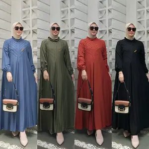 SHANUM DRESS Gamis Muslim Wanita Polo Linen Cantik Kekinian Variasi Rempel