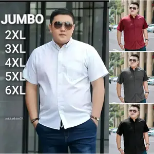 (Big Size Jumbo) Kemeja Pria Pendek Jumbo Polos/Kemeja Polos Lengan Pendek Hitam