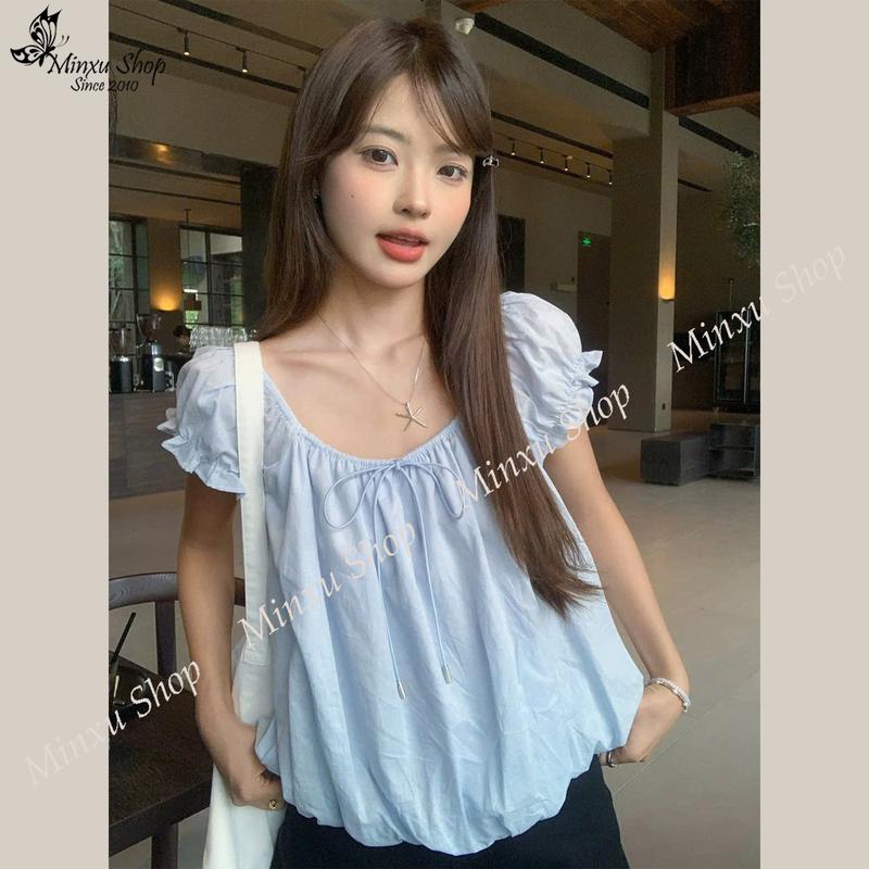 Áo Sơ Mi Trễ Vai Dáng Bí HotHit Chất Thô Mềm Hàng QC Minxu Shop SOM39