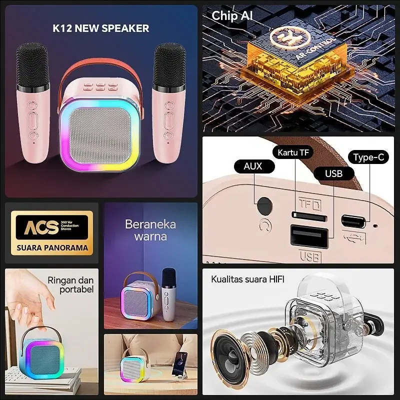 【Pengiriman 24 Jam】 YUUKI Gudang Lokal Karaoke Speaker Bluetooth Terbaru Set Speaker KTV Nirkabel Lucu Bass Luar Ruangan Portabel Lucu 1