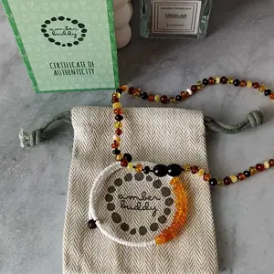 Amber Buddy | XB43M2 Kalung & Gelang Amber Bayi Multicolour Black Glossy - 32cm & 14cm