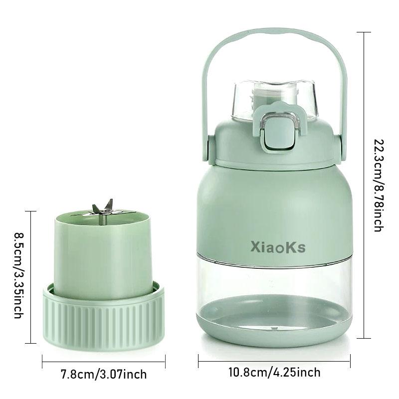 Product Introduction of Xiaoks 500ML portable juicer: Dual - lid, 14 - leaf 18000RPM blade for smooth juice. Handle, straw for outdoor use. Safe, long - lasting battery, multi - charge for fresh juice anywhere. 16