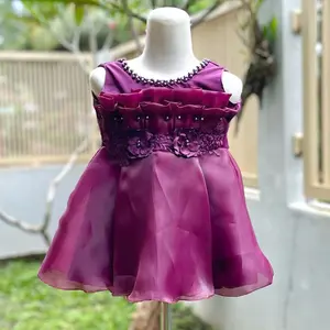 Dress Camelia burgundi + bonus bandana & pita + gaun pesta anak+ bahan premium+ model lucu & imut