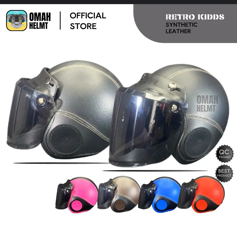 Helm Bogo Anak Retro Polos Laki Laki Perempuan Usia 2 3 4 5 6 Tahun Kaca Datar Helem Motorcycle Cembung 0
