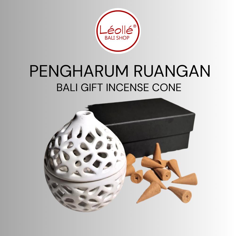 Leolle Bali Tempat Dupa Kerucut Keramik Set | Hampers Box Incense Cone Burner Handmade | Wadah Dupa Keramik Berlubang Estetik | Hadiah Unik Aromaterapi Meditasi Yoga | Dekorasi Meja Kamar Tidur & Spa 