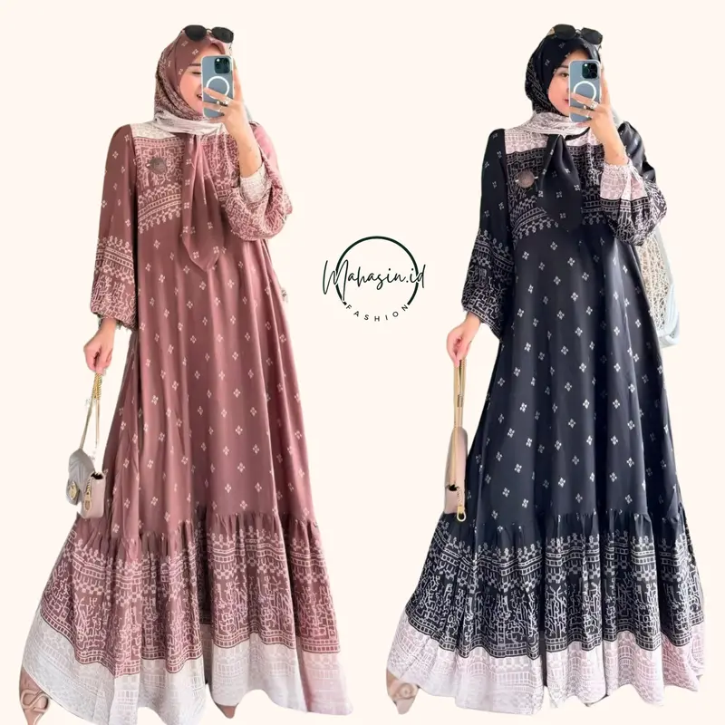 Gamis Free Hijab Denada Busui Friendly - Dress Wanita Semi Jumbo -  Gamis Wanita Kekinian Free Hijab Kain Katun Rayon Motif Nyaman 0