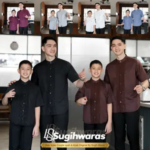 Sugih Waras Baju Koko Couple Ayah Anak Laki Laki Lengan Pendek Motif Jordan Bahan Toyobo Import Terbaru 2026 Warna Mahogany Size Dewasa & Anak