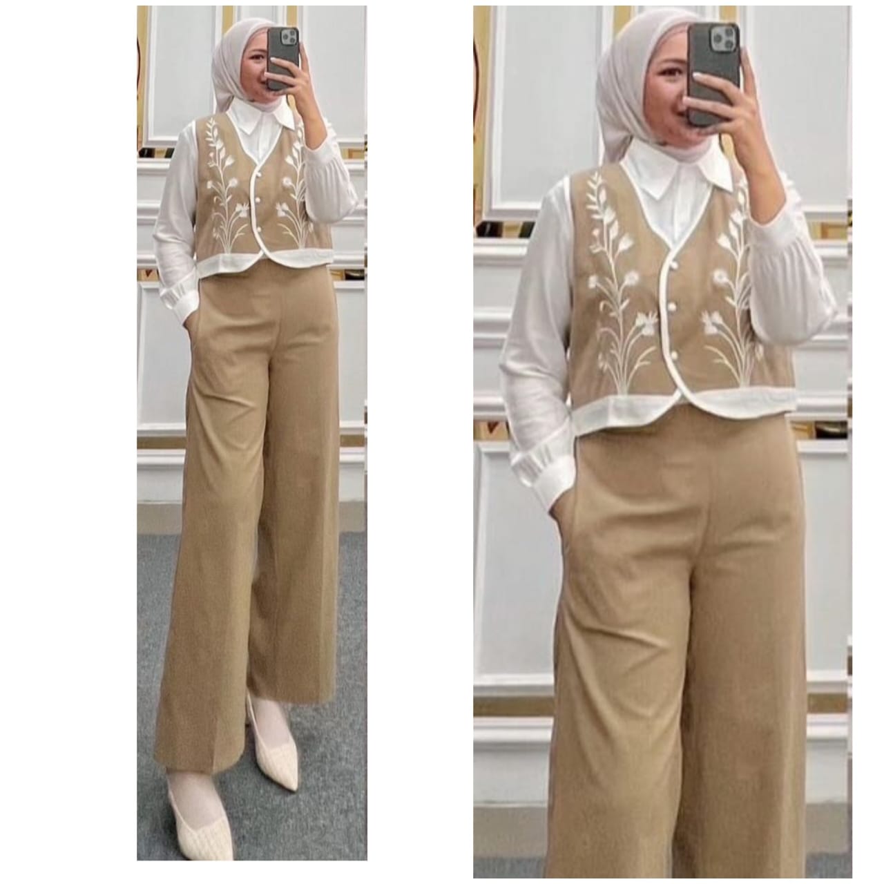 One Set Ld 100 105 110 120 Setelan Wanita Celana Dan Atasan Hania Set Bahan Crincle Air Flow Mix Bordir Ukuran M L XL XXL Setalan Busu Frendly
