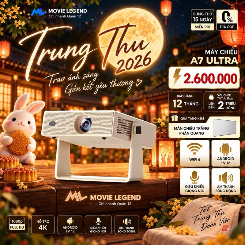 Máy Chiếu A7 Ultra 2026 - Khiển Giọng Nói - Auto Focus - Auto KeyStone -