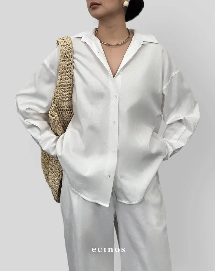 ECINOS - Philia Oversized Linen Shirt 2.0 - Atasan Wanita (Oversized Shirt with Premium Linen Fabric)