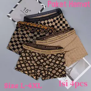 (4PCS) L-4xl Terbaru Boxer Pria Motif Mewah, Celana Dalam Laki Laki Bahan Katun