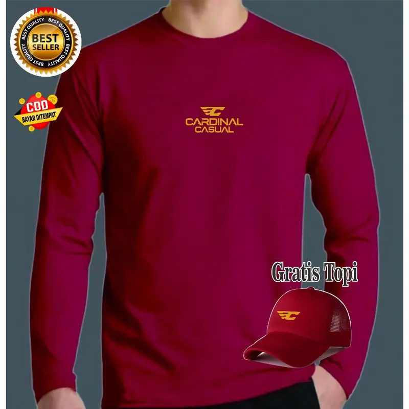 Kaos Pria Cardinal DT Gold ( Bonus Topi ) Lengan Panjang Bahan Adem tebal dan Lembut / Kaos lengan panjang / kaos bonus topi / beli baju dapat topi / kaos distro / kaos pria / kaos unisex / kaos tebal 6