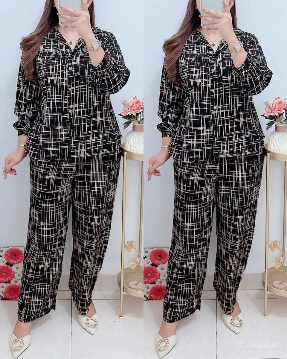 MIBY Stelan Rayon Twill Premium Motif Labirin - stelan wanita - stelan premium Setelan Celana Panjang