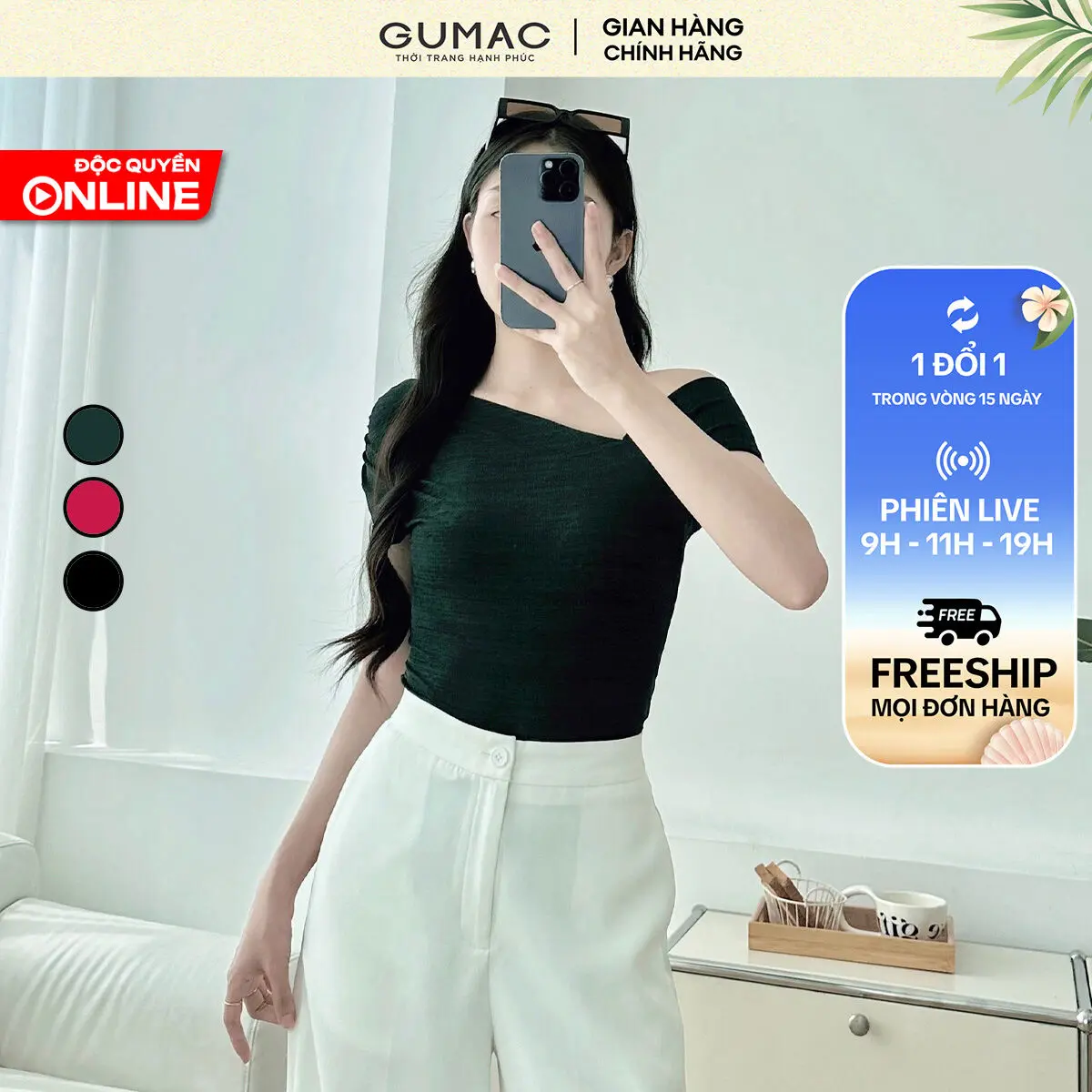 GUMAC - Áo thun kiểu cổ lệch LATE0932 Top Nữ Women