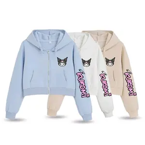 Jaket Ziper Crop Top Anak Prempuan Motip Kuromi Model Korea Style Usia 4-14 Tahun