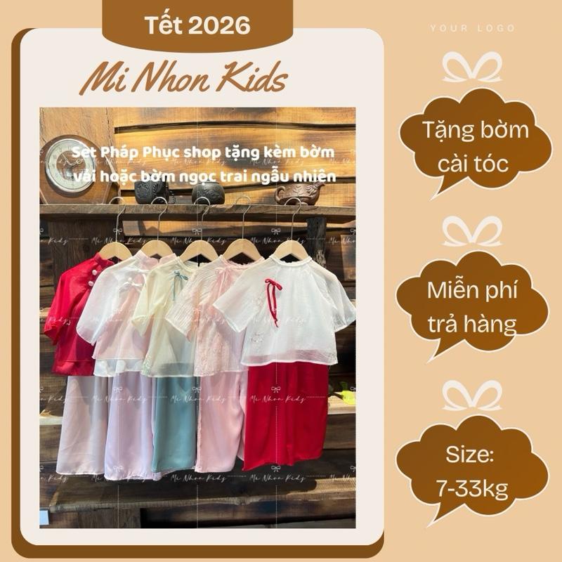 Minhonkids - Tặng bờm Set áo dài cách tân cho bé gái diện đi chùa đầu năm chất liệu tơ gấm và quần lụa ngọ.c trai