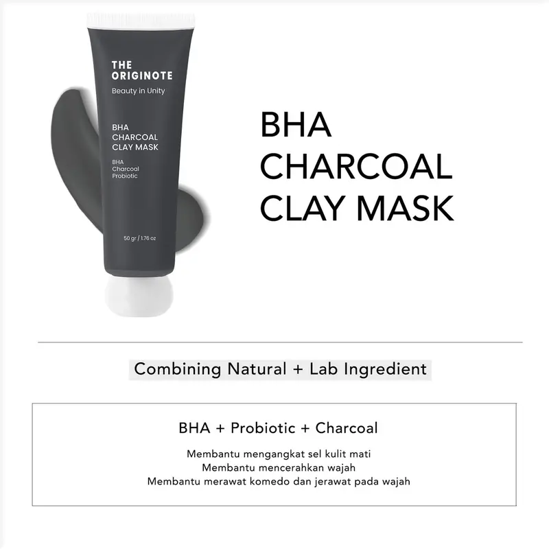 [2 Pcs] The Originote BHA Charcoal Clay Mask - Masker Wajah Mud Mask Eksfoliasi Mengangkat Sel Kulit Mati Menghilangkan Minyak Berlebih Perawatan Mencerahkan dan Pengangkat Komedo 1
