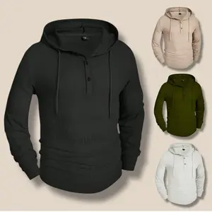 Kaos hoodie lengan panjang bahan waffle