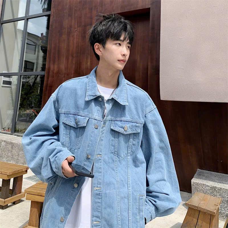 Áo Khoác Jeans Xanh Nhạt Trơn Và Xanh Rách Vai Dành Cho Nam Và Nữ JEAGOVN Menswear Nhung Có Cổ detroit  jacket