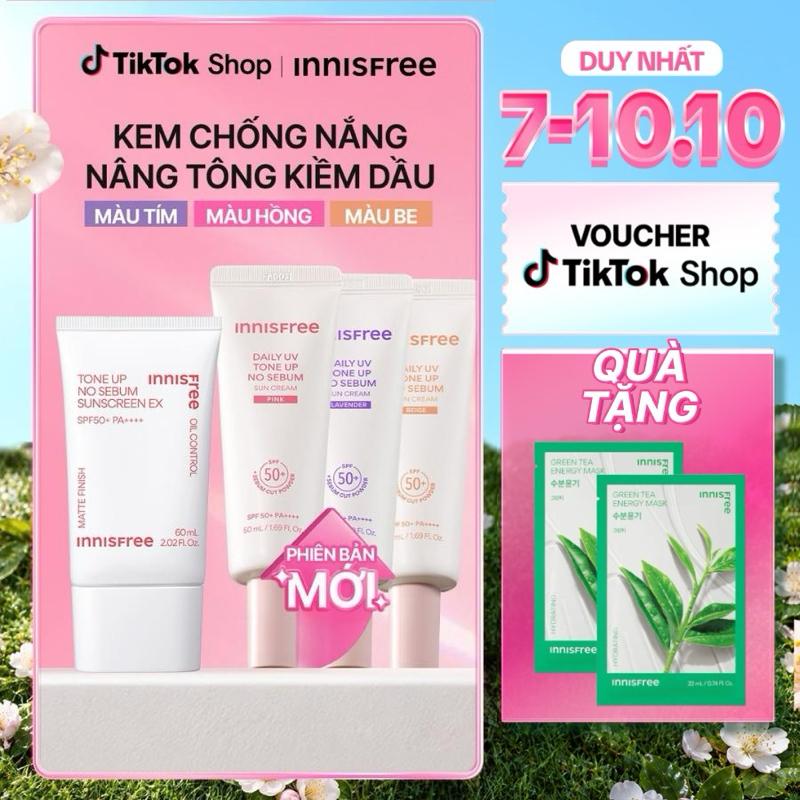 [PHIÊN BẢN MỚI] Kem chống nắng nâng tông kiềm dầu INNISFREE Tone Up No Sebum Sunscreen SPF50+ PA++++ 50mL