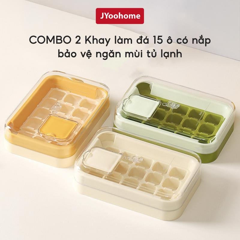 COMBO 2 Khay Làm Đá 15 Viên Có Nắp Đậy Chống Mùi Tủ Lạnh JYoohome Khuôn Làm Đá Silicon Đa Năng Tiện Lợi