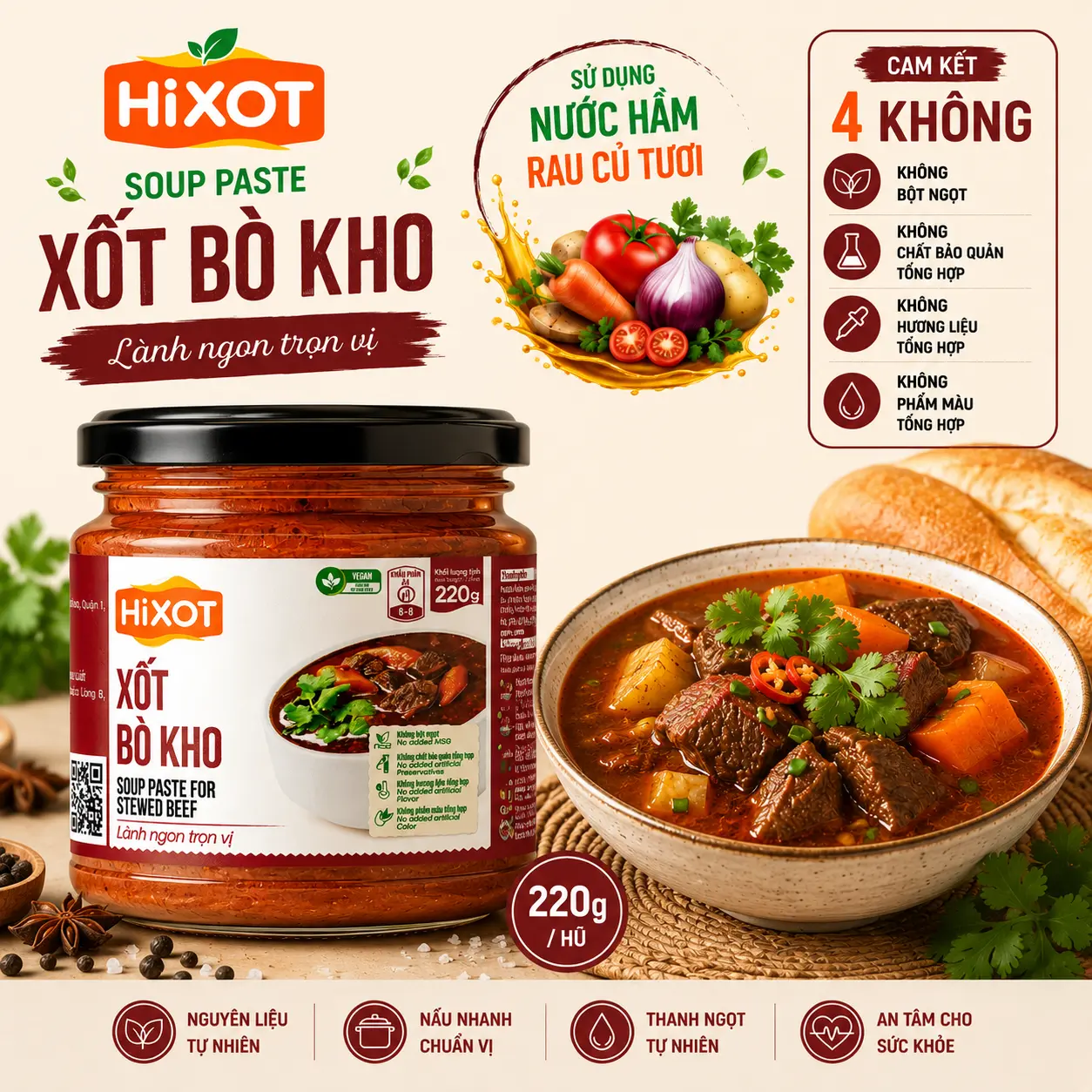 HiXOT Xốt Bò Kho hũ 220Gram - Chay mặn đều dùng được (Vegan)