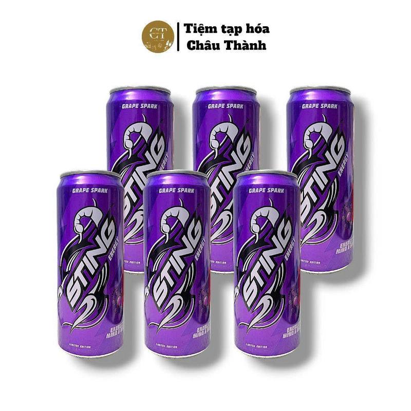 Lốc 6 lon Sting Tím Thái Lan Nước ngọt 330ml lọ - Hương vị nho mát lạnh