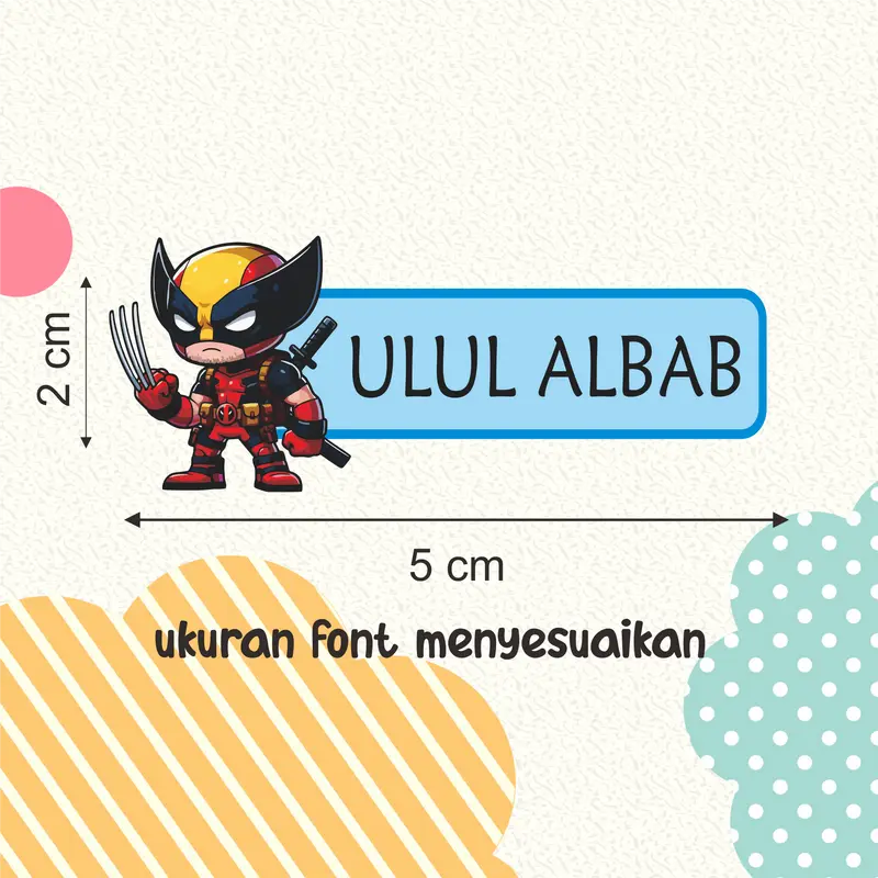 Label Baju Anak Karakter Super Hero Custom Nama Sablon Setrika Praktis Isi 50 Pcs 3