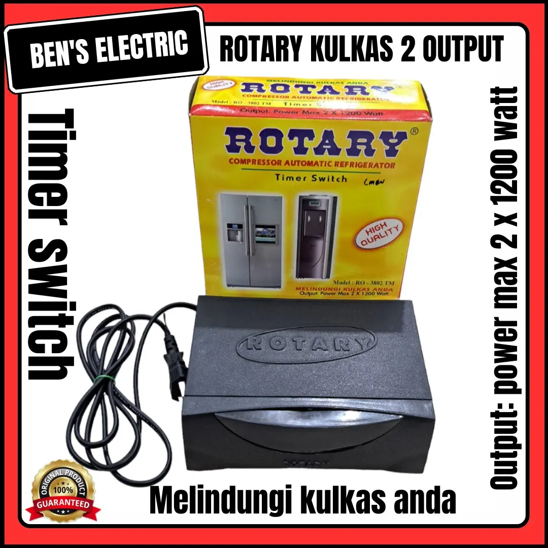 Automatic timer switch rotary / rotari 2 x 1200 watt pelindung kulkas,dispender dan alat elektronik lainnya