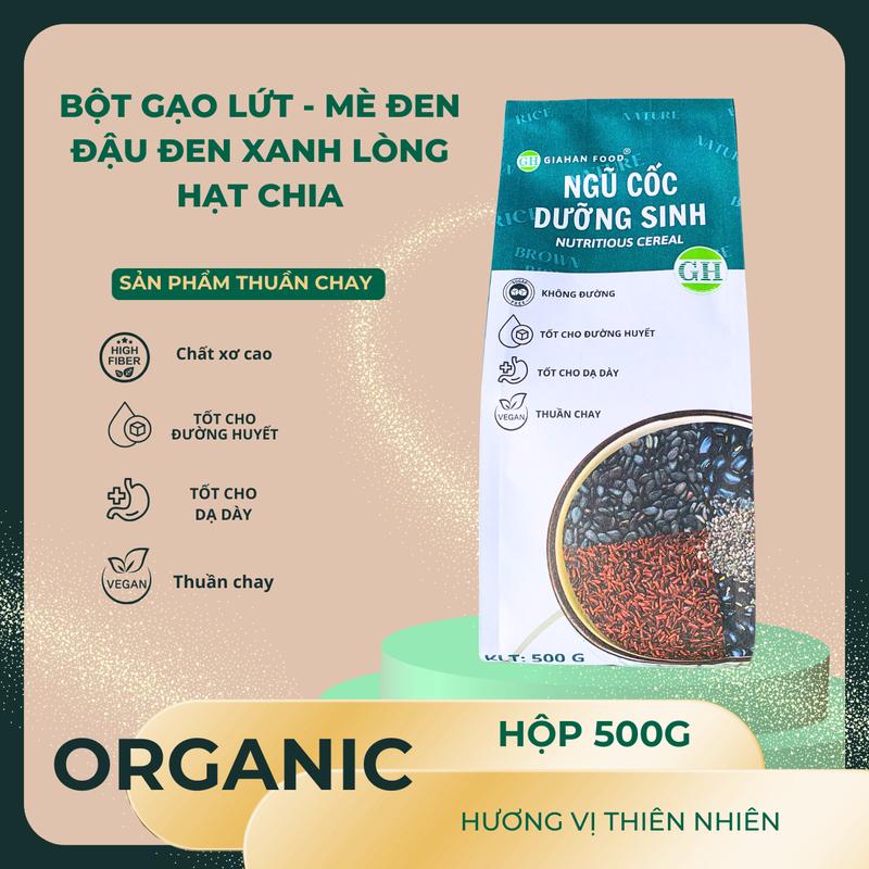 Ngũ cốc mè đen, đậu đen xanh lòng, hạt chia chia (500g) ngũ cốc Giahan Food  Không đường