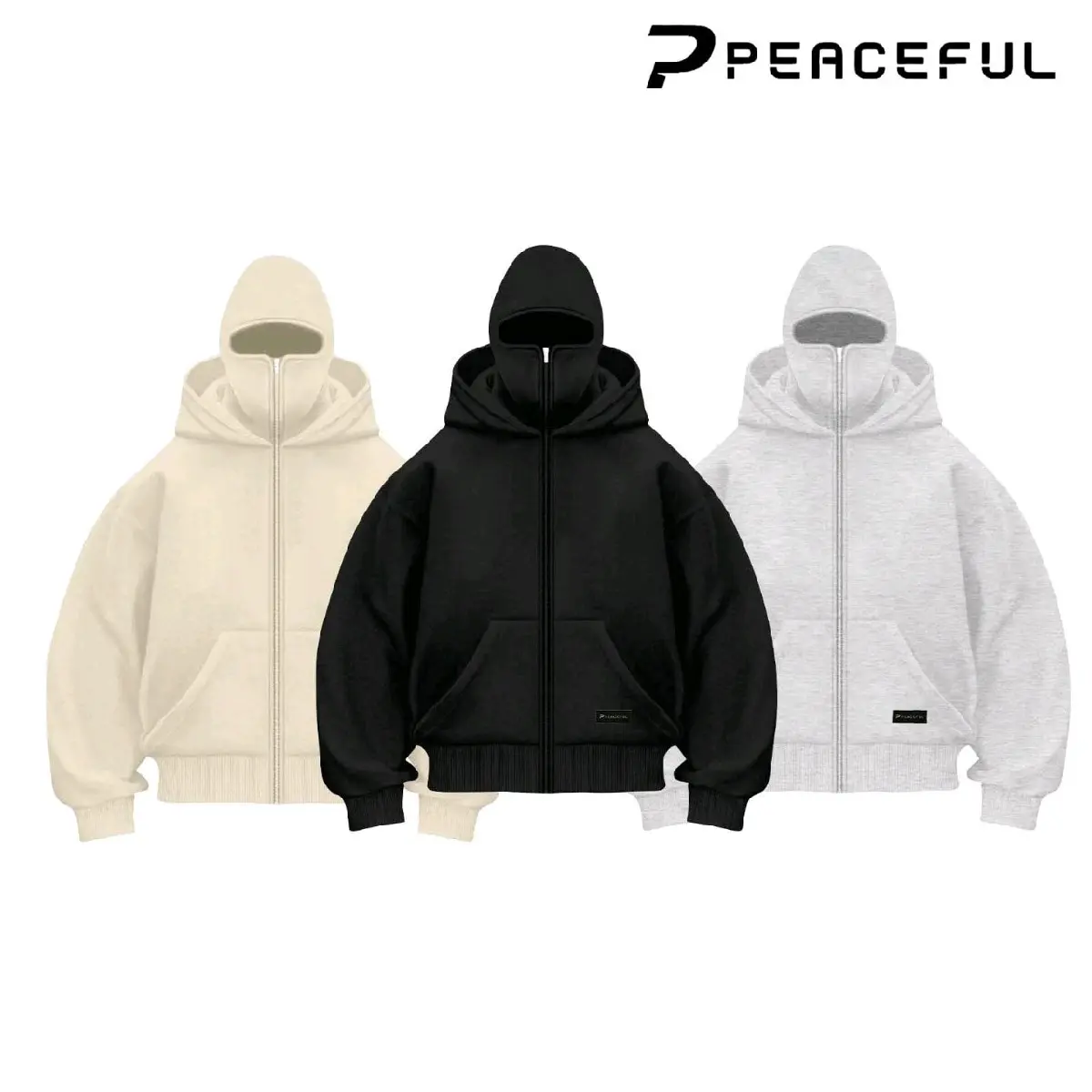 PEACEFUL - Sweater Hoodie Priw Ninja Balacava Fleece Tebal Nyaman Distro Wanita Pria Hitam jaket korea lokal Elegant XXL Vintage Red