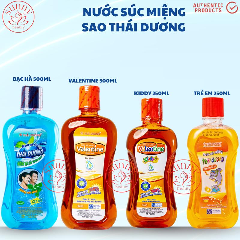 NƯỚC SÚC MIỆNG SAO THÁI DƯƠNG HƯƠNG BẠC HÀ 500ML, VALENTINE 500ML, KIDDY 250ML, TRẺ EM 250ML SUNNYBEAUTY