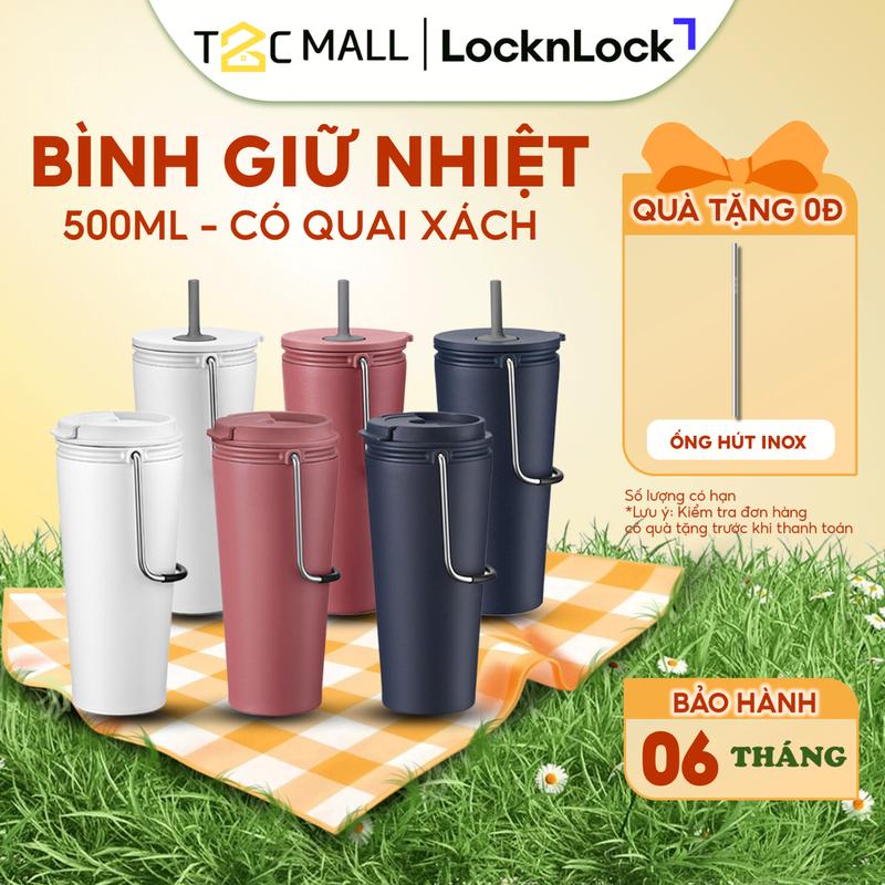 Ly giữ nhiệt LocknLock Có Ống Hút và Quai Xách Thép Không Gỉ 304 Bình Giữ Nhiệt Có Ống Hút 540ML, Ly Uống Cafe Có Quai Xách Tiện Lợi, Có 3 Màu Xanh Navy, Trắng, Hồng Đậm, Ly Giữ Nhiệt Tốt LHC4268 LHC4269 - T2C Mall