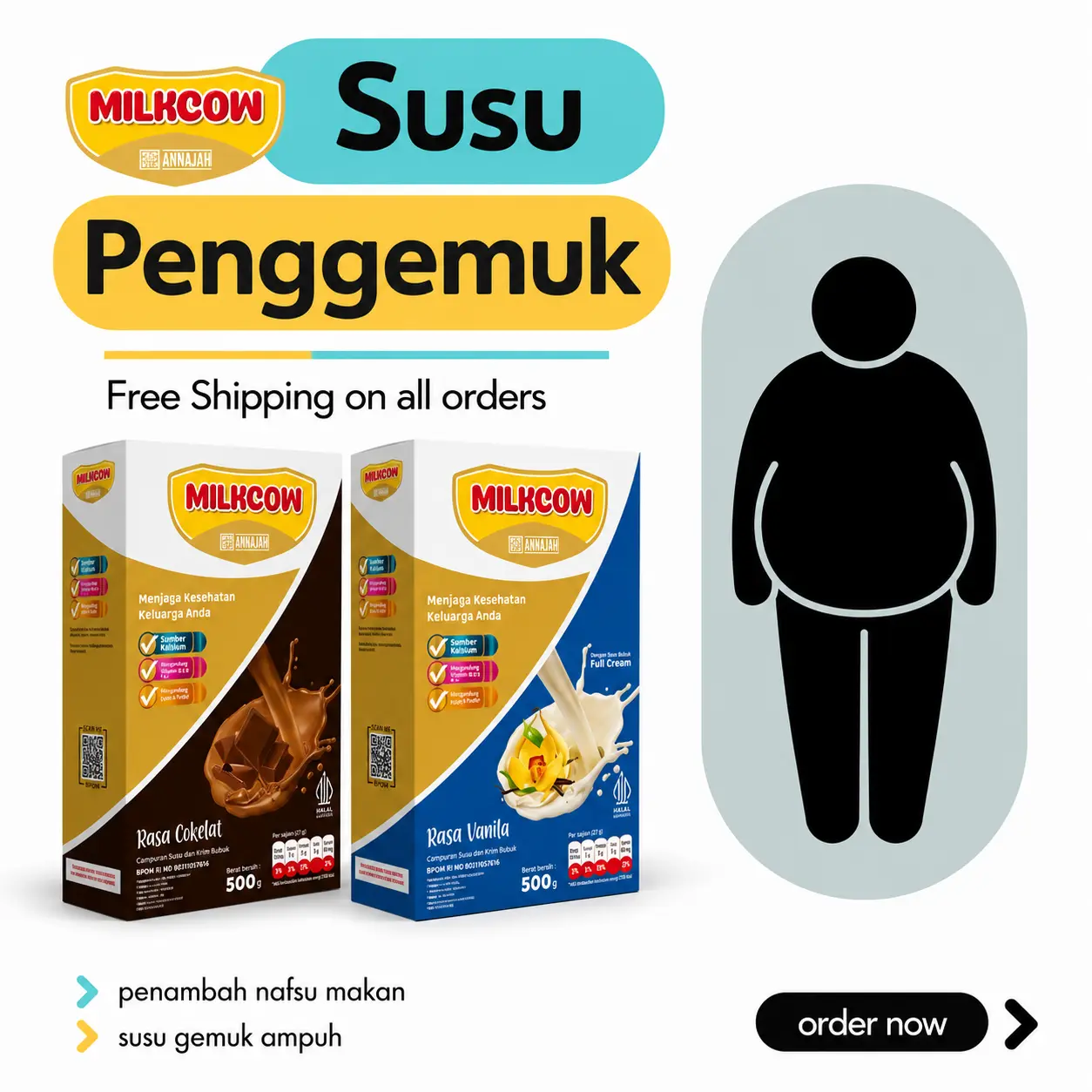 Milkcow Milk Weight Susu Gemuk Anak dan Dewasa Annajah 500 gr