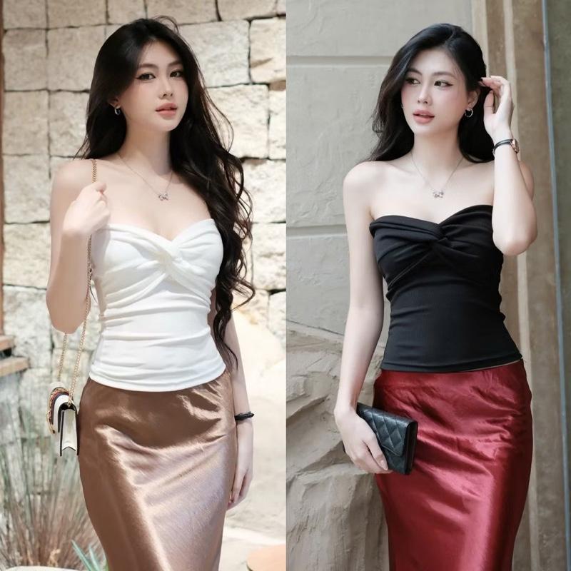  Áo ống xoắn ngực dáng dài nữ TRANGCLOTHINGG kiểu basic thun borip loại 1 co giãn CÓ MÚT DÀY DẶN 