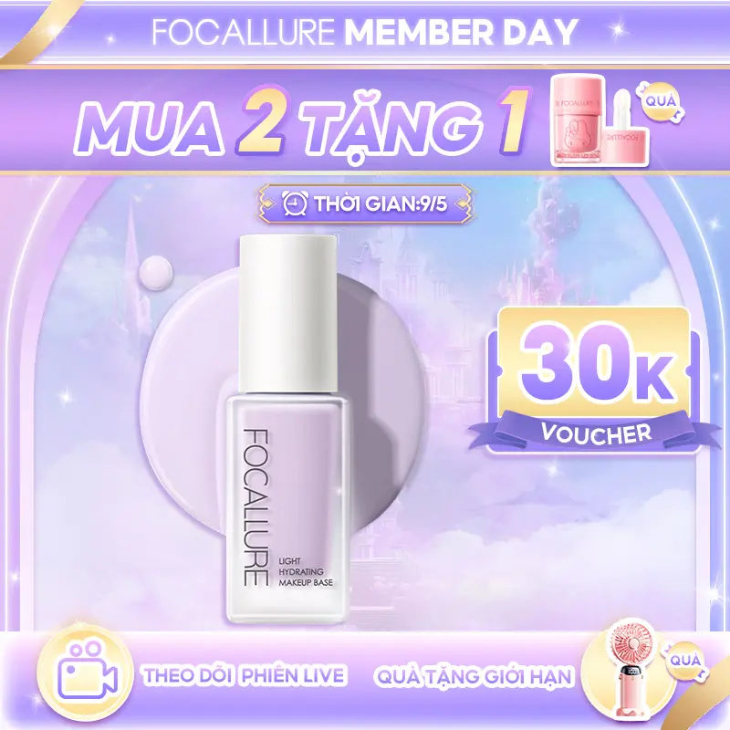 【voucher 20k】FOCALLURE Kem Lót Hỗ Trợ Dưỡng Ẩm và Hỗ Trợ Làm Đều Màu Da Với Ba Sắc Thái Màu Kem Lót Khác Nhau