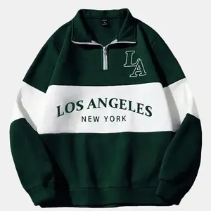 Sweater Rugby halfz zipper stripe terbaru sweater kerah Loseangels pria wanita Fleece Katun Sablon