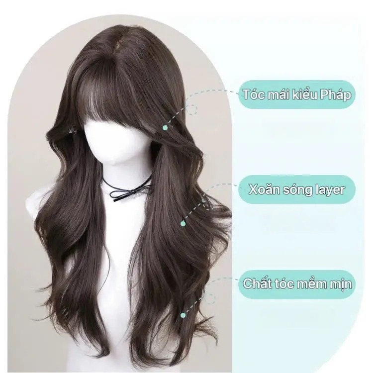 Tóc bộ nguyên đầu xoăn dợn lửng CC93(kèm lưới trùm tóc thật và lược chải).độ dài ngang lưng chất tóc tơ nhân tạo mềm mượt chịu nhiệt được Tóc Giả