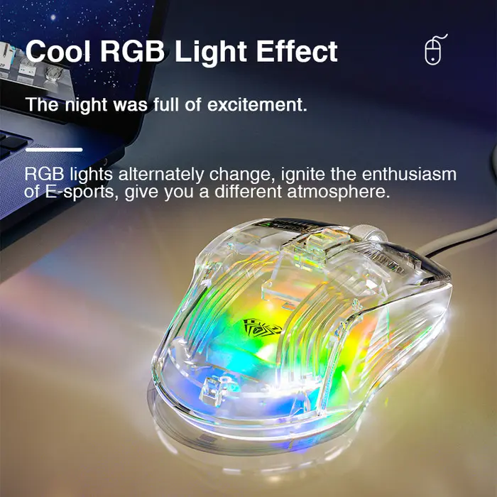 AULA S80 Mouse Gaming Transparant RGB backlit Optical Good-looking Click Drag White Transparent Wired Gaming E-Sports Mouse Kabel Original - Garansi 1 Tahun 2