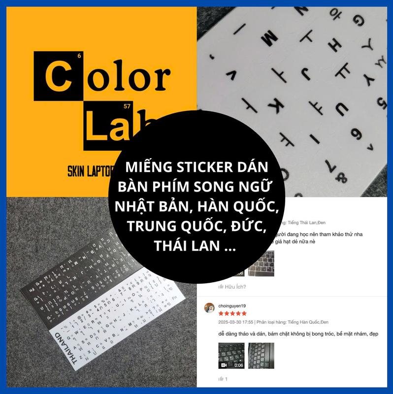 Miếng Dán Bàn Phím Song Ngữ Anh – Nhật/Hàn/Trung | Decal Vinyl Laptop