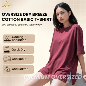 LUMO-Kaos Oversized Wanita Premium Basic Tee High Slits Polos with Cotton DryBreeze Cooling Sensation Quick Dry & Water-Repel Technology