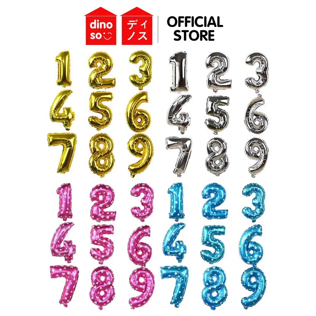 DINOSO Balon Foil Angka Ukuran 16 Inch Balon Foil Huruf 40cm  Balon Dekorasi Ulang Tahun
