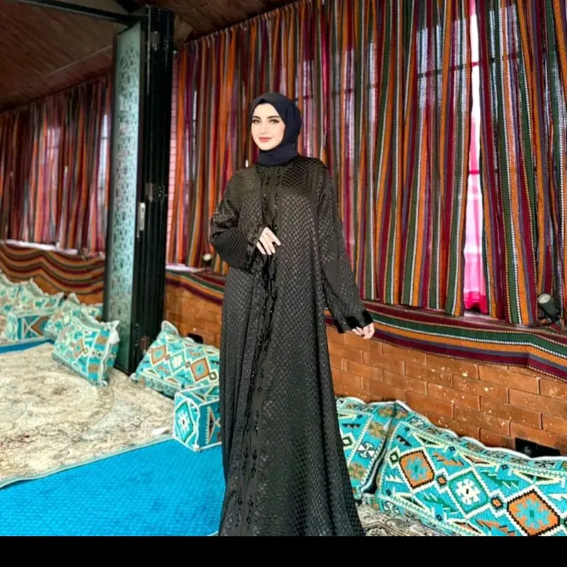 Abaya Exclusive Azura embos silk kotak payet cristal mewah cantik Gamis Wanita Hitam Lebaran 4