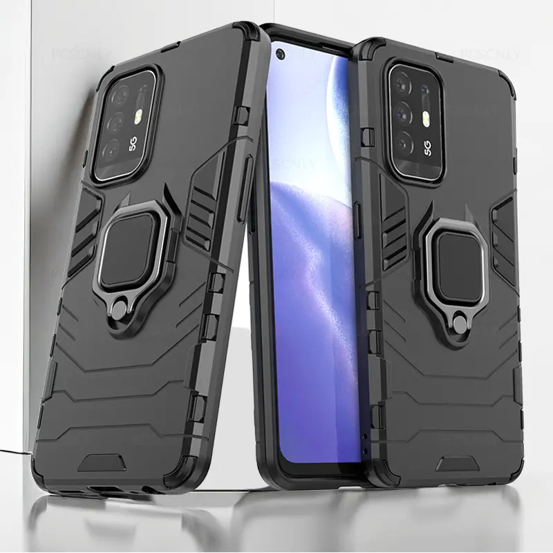 Ring Holder Casing For OPPO A94 A95 5G Reno 5Z F19 Pro Plus Shockproof Phone Case Armor Hard Back Cover Silicone Soft Edge New Design CPH2211 CPH2213 PELM00