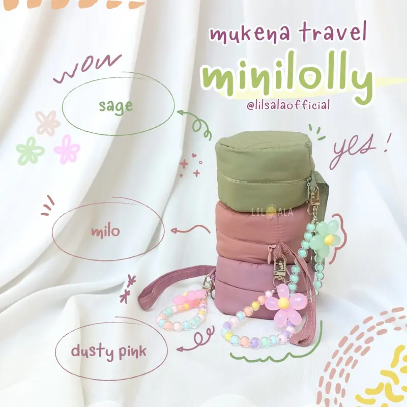 Mukena Travel MiniLolly 2in1 Pouch Parasut Korea Premium Dewasa Resleting  Wanita Mukenah Muslim 3