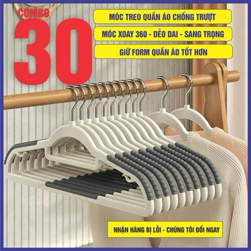 Combo 30 Móc Treo Quần Áo- Móc Treo Quần Áo Chống Trượt Đa Năng Xoay 360 Độ Chất Nhựa Cao Cấp Bền Bỉ Chịu Được Vật Nặng